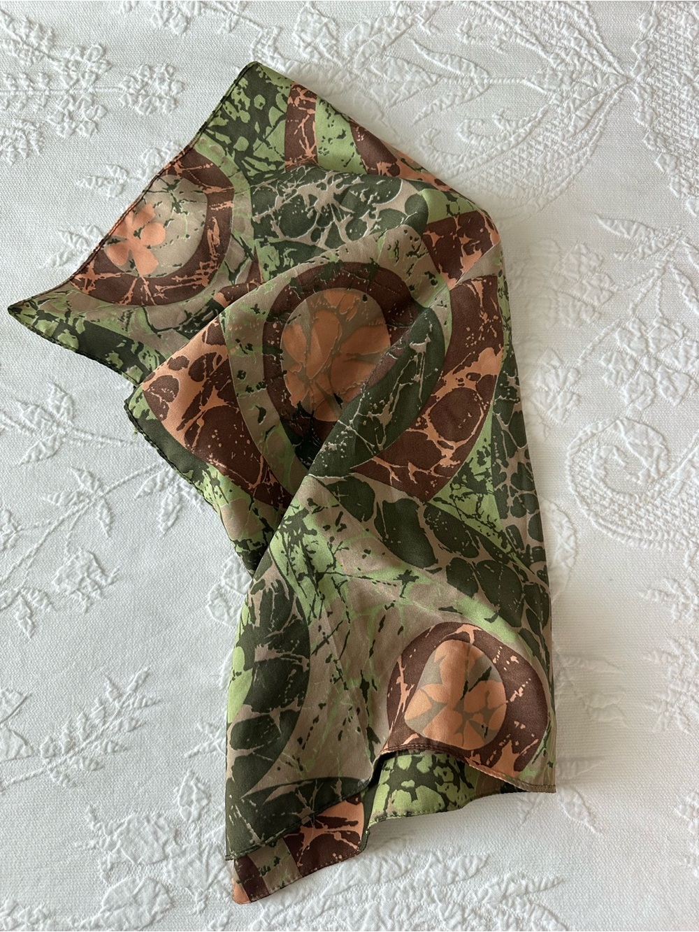 Vintage Y2K Decorative Scarf in Olive Green and Brown